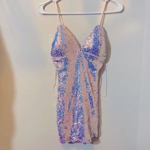 Fashion Nova Dress in XS SPARKLE Glitter Sequins short strap dress with zipper
